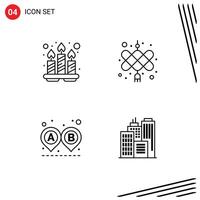 4 Thematic element Filledline Flat Colors and Editable Symbols of candles route tray new year building Editable element Design Elements vector