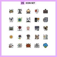 25 Universal Filled line Flat Color Signs Symbols of bag note dessert list begin Editable element Design Elements vector