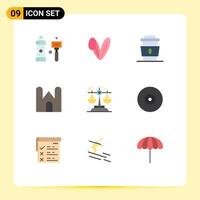 Set of 9 Modern UI Icons Symbols Signs for fortress castle building rabbit castle fast Editable element Design Elements vector