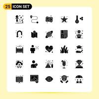 Set of 25 Commercial Solid Glyphs pack for arrow temperature meter photo temperature star Editable element Design Elements vector