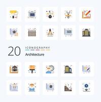 20 Architecture Flat Color icon Pack like blue print company color building labour vector