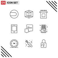Group of 9 Modern Outlines Set for fast food messages setup conversation tablet Editable element Design Elements vector