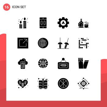 16 Universal Solid Glyphs Set for Web and Mobile Applications link hotel pause hot tea Editable element Design Elements vector