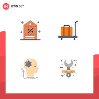Modern Set of 4 Flat Icons and symbols such as discount mind shopping luggage thinking Editable element Design Elements vector