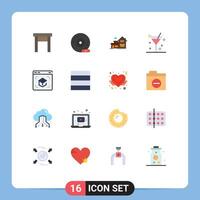 Pictogram Set of 16 Simple Flat Colors of education glass storage device cocktail appartment Editable Pack of Creative element Design Elements vector
