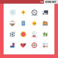 Pictogram Set of 16 Simple Flat Colors of basket transport eating shipping car Editable Pack of Creative element Design Elements vector