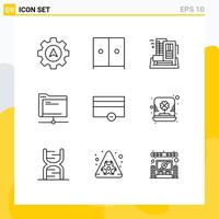 User Interface Pack of 9 Basic Outlines of money server city remote database Editable element Design Elements vector