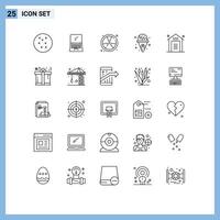 25 Thematic element Lines and Editable Symbols of storehouse shopping fire e commerce ice cream Editable element Design Elements vector