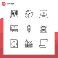Modern Set of 9 Outlines Pictograph of wifi iot diagram internet ireland Editable element Design Elements vector