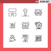 9 Universal Outlines Set for Web and Mobile Applications settings estate bow flag coffee Editable element Design Elements vector