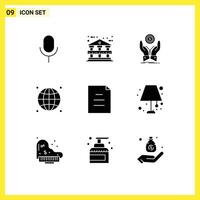 Set of 9 Modern UI Icons Symbols Signs for file network hand globe connected Editable element Design Elements vector