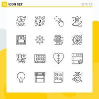User Interface Pack of 16 Basic Outlines of hand charity start mosque gestures Editable element Design Elements vector