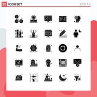Pack of 25 Modern Solid Glyphs Signs and Symbols for Web Print Media such as brain labyrinth image soccer field Editable element Design Elements vector
