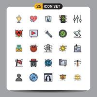 25 Universal Filled line Flat Color Signs Symbols of language app course plus chat pass Editable element Design Elements vector