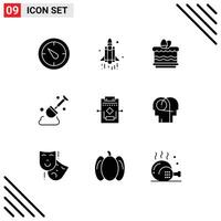 9 Solid Glyph concept for Websites Mobile and Apps settings network easter workflow shovel Editable element Design Elements vector