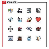 Mobile Interface Flat Color Filled Line Set of 16 Pictograms of toy towel chat dry man Editable Creative element Design Elements vector