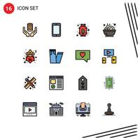 Universal Icon Symbols Group of 16 Modern Flat Color Filled Lines of heart stew call soup bowl Editable Creative element Design Elements vector