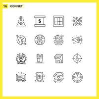 Group of 16 Outlines Signs and Symbols for space galaxy map destroyed play Editable element Design Elements vector