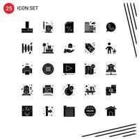 Set of 25 Commercial Solid Glyphs pack for chat office document house building Editable element Design Elements vector