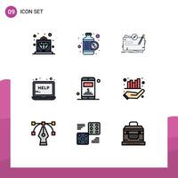 9 Universal Filledline Flat Color Signs Symbols of mobile service game laptop role Editable element Design Elements vector