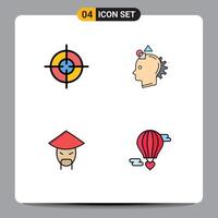 Modern Set of 4 Filledline Flat Colors and symbols such as target china imagination idea chinese Editable element Design Elements vector