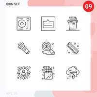 Set of 9 Commercial Outlines pack for research torch wireframe light trash Editable element Design Elements vector