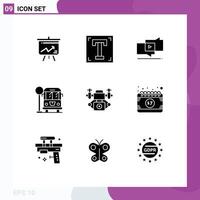 Editable element Line Pack of 9 Simple Solid Glyphs of camera bus stop text life digital Editable element Design Elements vector