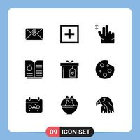 9 User Interface Solid Glyph Pack of modern Signs and Symbols of breakfast surprize gesture box science Editable element Design Elements vector