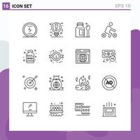 Set of 16 Modern UI Icons Symbols Signs for nutrition sport power riding medical Editable element Design Elements vector