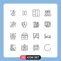 Pack of 16 Modern Outlines Signs and Symbols for Web Print Media such as torch flashlight grid camping economist Editable element Design Elements vector