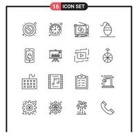 Pictogram Set of 16 Simple Outlines of egg easter advertising mobile fish Editable element Design Elements vector