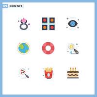 Group of 9 Modern Flat Colors Set for internet globe ludo game vision search Editable element Design Elements vector