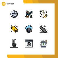 Pack of 9 Modern Filledline Flat Colors Signs and Symbols for Web Print Media such as cloud network price tag up tag discount Editable element Design Elements vector