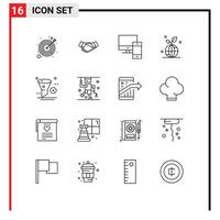 16 User Interface Outline Pack of modern Signs and Symbols of planet earth partners phone mac Editable element Design Elements vector