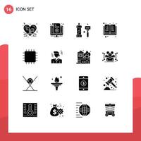 User Interface Pack of 16 Basic Solid Glyphs of science book price shower cleaning Editable element Design Elements vector