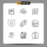 Set of 9 element Outlines on Grid for digital shield electrical security check Editable element Design Elements vector