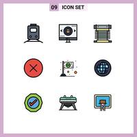 9 User Interface Filledline Flat Color Pack of modern Signs and Symbols of media player error shopping fan cooling Editable element Design Elements vector