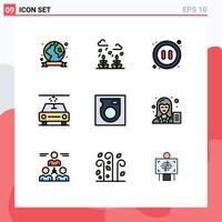Group of 9 Modern Filledline Flat Colors Set for blog drive audio disk car Editable element Design Elements vector