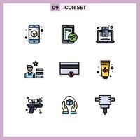 9 User Interface Filledline Flat Color Pack of modern Signs and Symbols of money personal blog mobile magnifier find job Editable element Design Elements vector