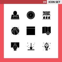 9 Universal Solid Glyphs Set for Web and Mobile Applications lock wireframe backup grid beach Editable element Design Elements vector
