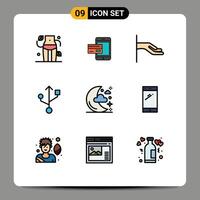 Mobile Interface Filledline Flat Color Set of 9 Pictograms of half connection credit share alms Editable element Design Elements vector