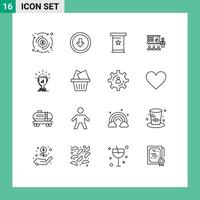 Set of 16 element Outlines on Grid for marketing business down analytics presentation Editable element Design Elements vector
