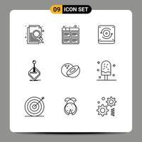 Set of 9 Modern UI Icons Symbols Signs for food stick computing joystick game Editable element Design Elements vector