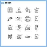 Modern Set of 16 Outlines Pictograph of space astronomy lock asteroid shower Editable element Design Elements vector