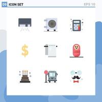 Editable element Line Pack of 9 Simple Flat Colors of child towel math dry money Editable element Design Elements vector