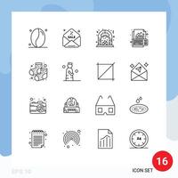 Universal Icon Symbols Group of 16 Modern Outlines of footwear keyboard fire growth data Editable element Design Elements vector