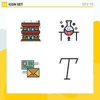 Group of 4 Filledline Flat Colors Signs and Symbols for motel mailing travel science e Editable element Design Elements vector