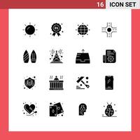Set of 16 Modern UI Icons Symbols Signs for station antenna globe winter snowboard Editable element Design Elements vector