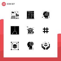 Pictogram Set of 9 Simple Solid Glyphs of follow house code building location Editable element Design Elements vector