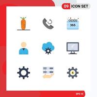 Editable element Line Pack of 9 Simple Flat Colors of device computer selection data cloud Editable element Design Elements vector